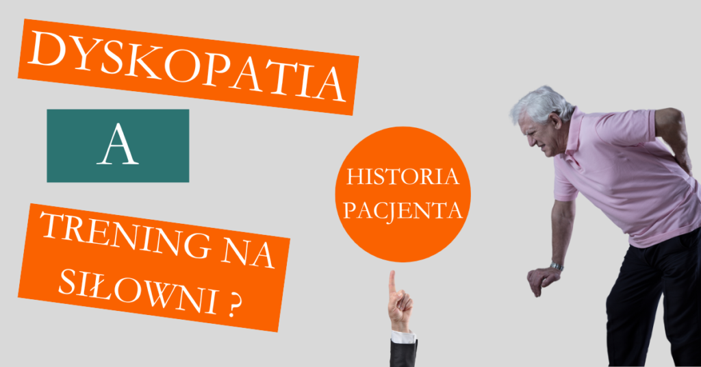 Tytuł artykułu przedstawione graficznie, starszy pan z bólem pleców. Trener personalny fizjoterapeuta